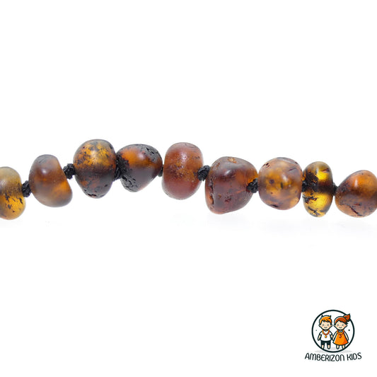 Brown amber baby bracelet-anklet - Semi-polished baroque beads