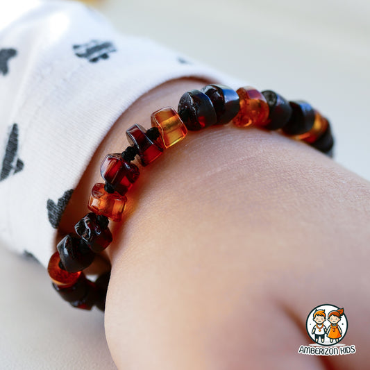 ~⌀5.5mm - Cylinder Baltic amber baby bracelet-anklet - Polished multicolored beads