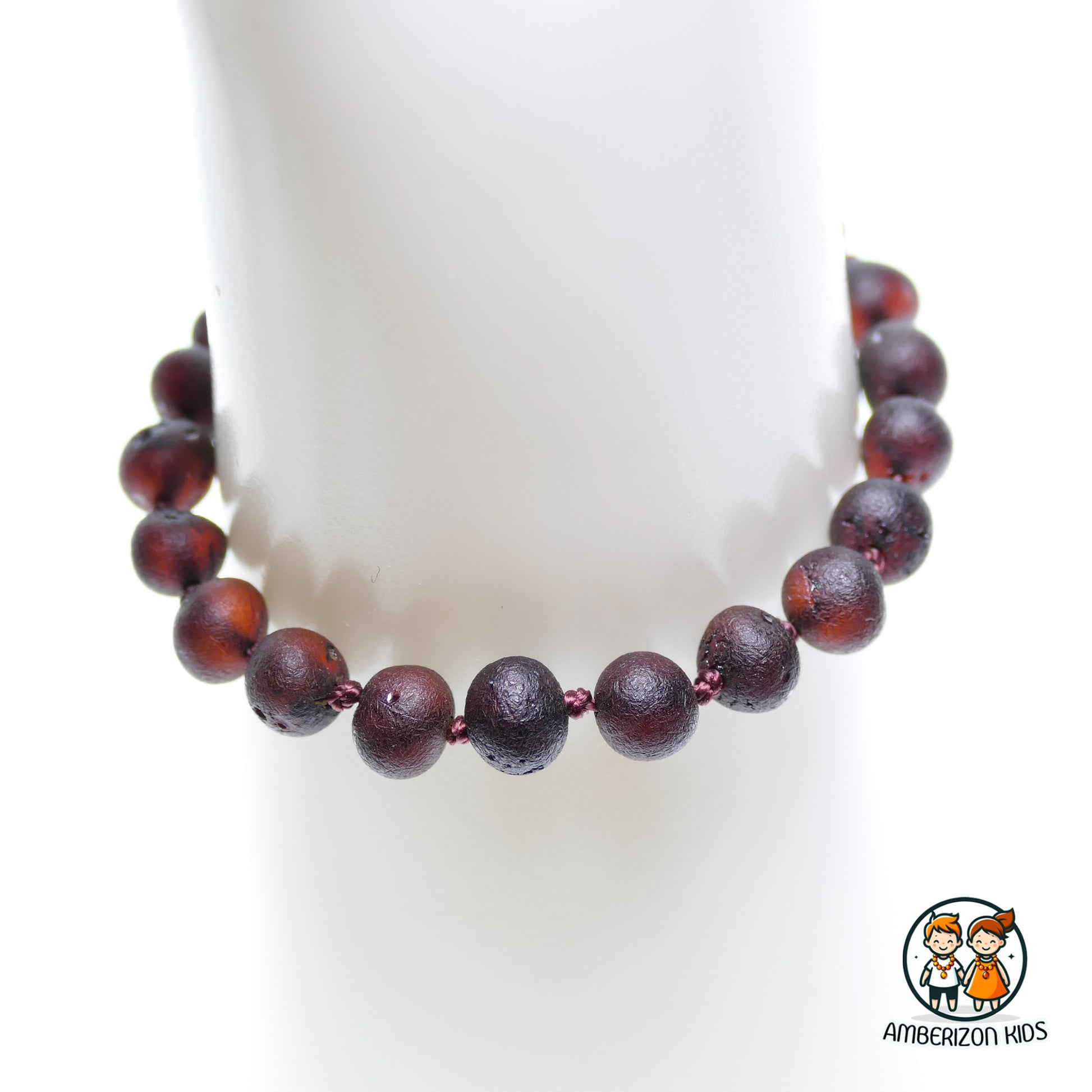 Cherry amber baby bracelet-anklet - Semi-polished frosted baroque beads
