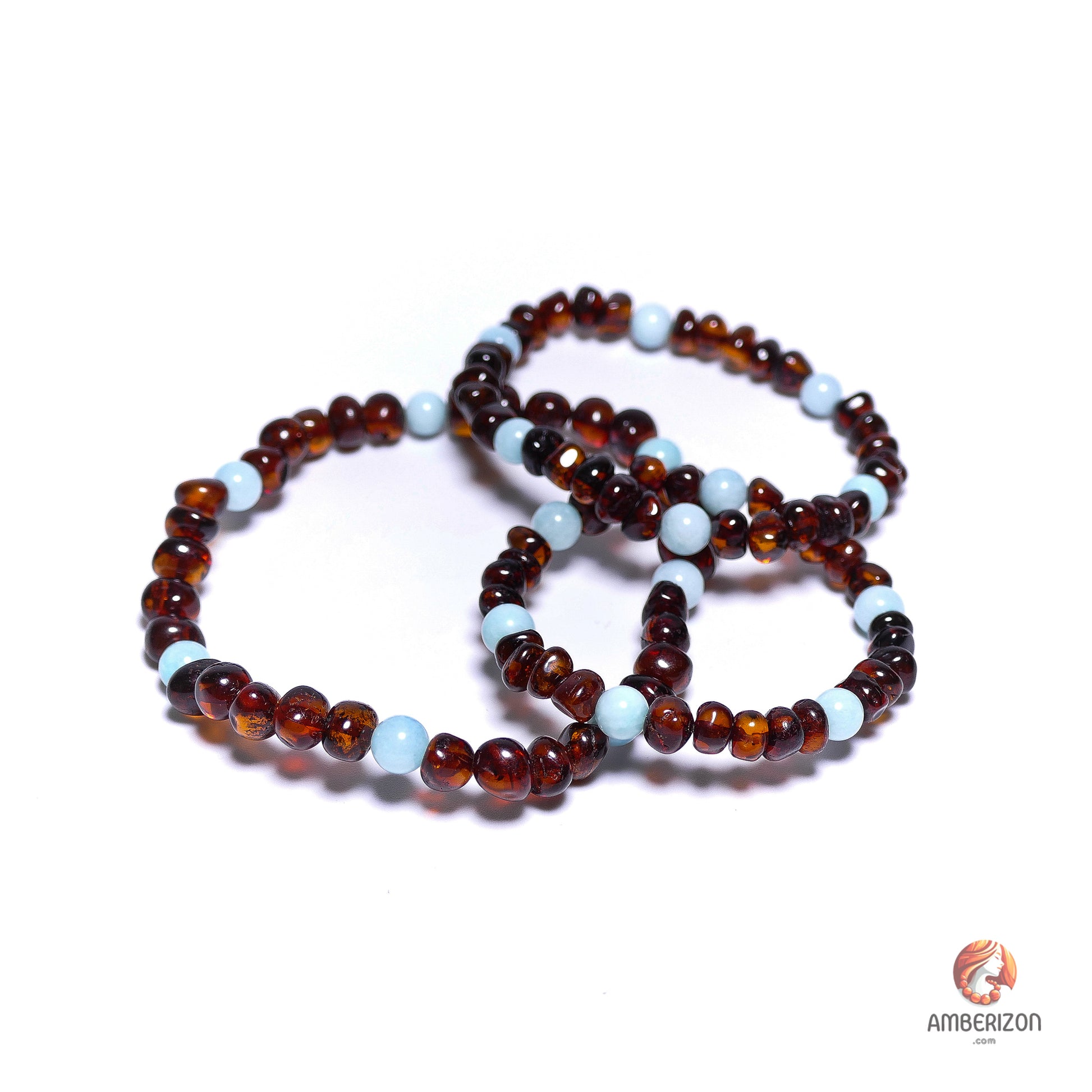 Baltic polished amber bracelet - Polished translucent baroque beads - Stretchy