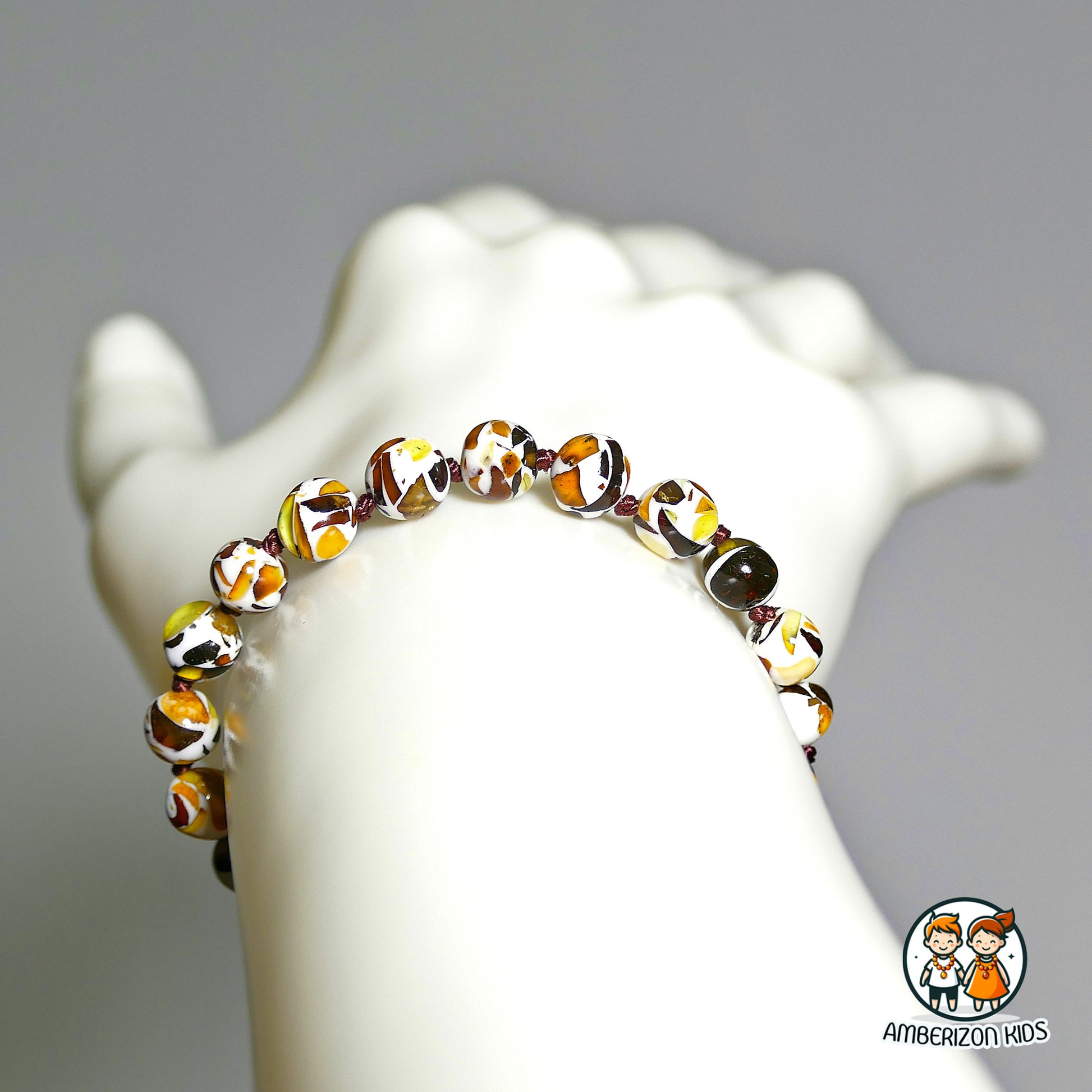 6-7mm beads - Mosaic amber baby bracelet - anklet - White resin with natural amber pieces