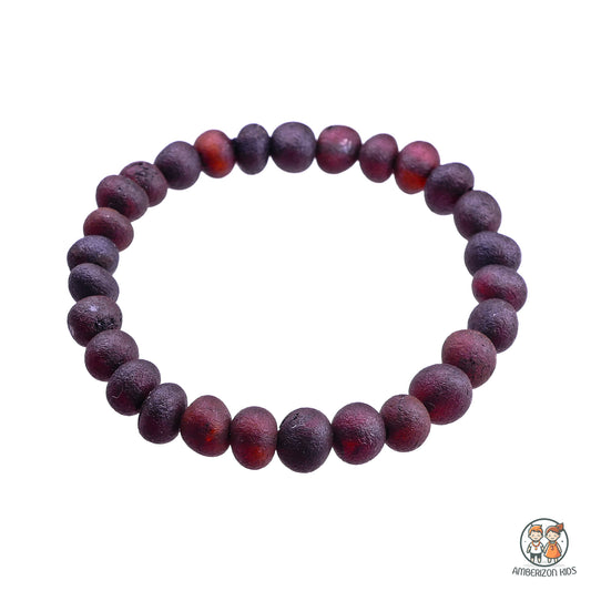 ⌀6-7mm - Natural amber baby bracelet - Unisex - Raw unpolished baroque beads - Dark cherry