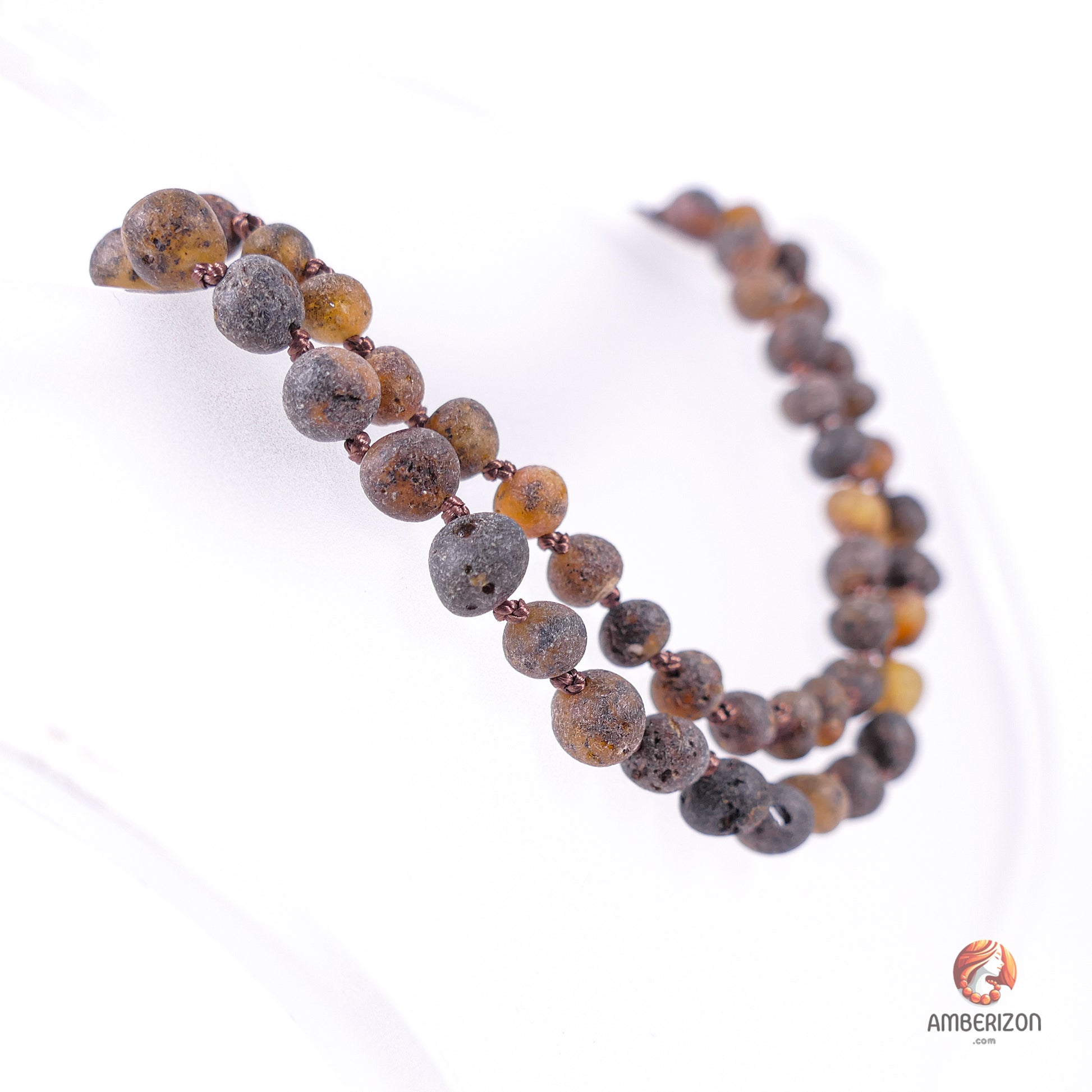 Grey minimalist women's necklace - Raw unpolished Baltic amber beads