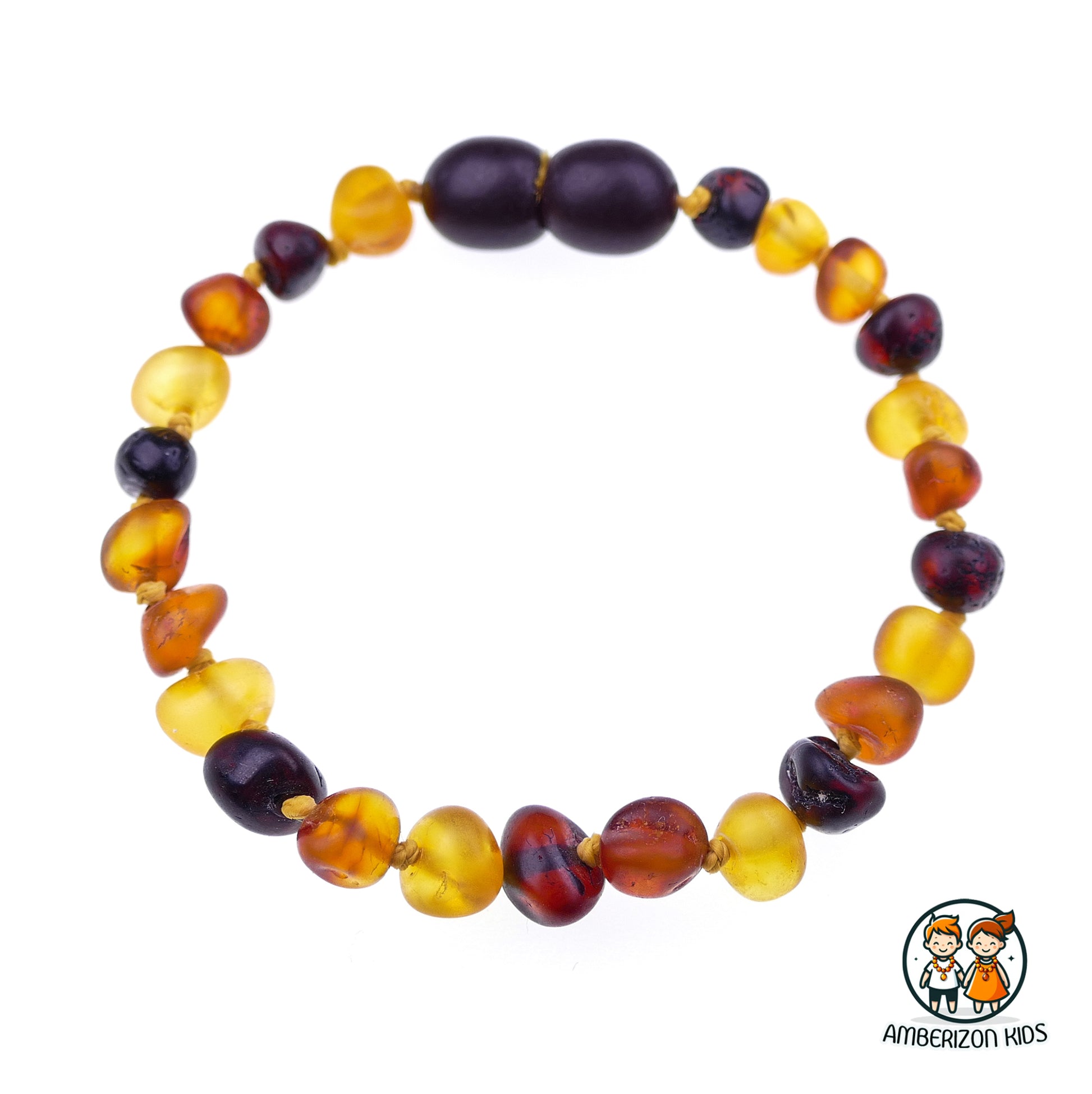 5-6.5mm - Knotted dark multicolored amber baby bracelet - anklet - Semi-polished baroque beads