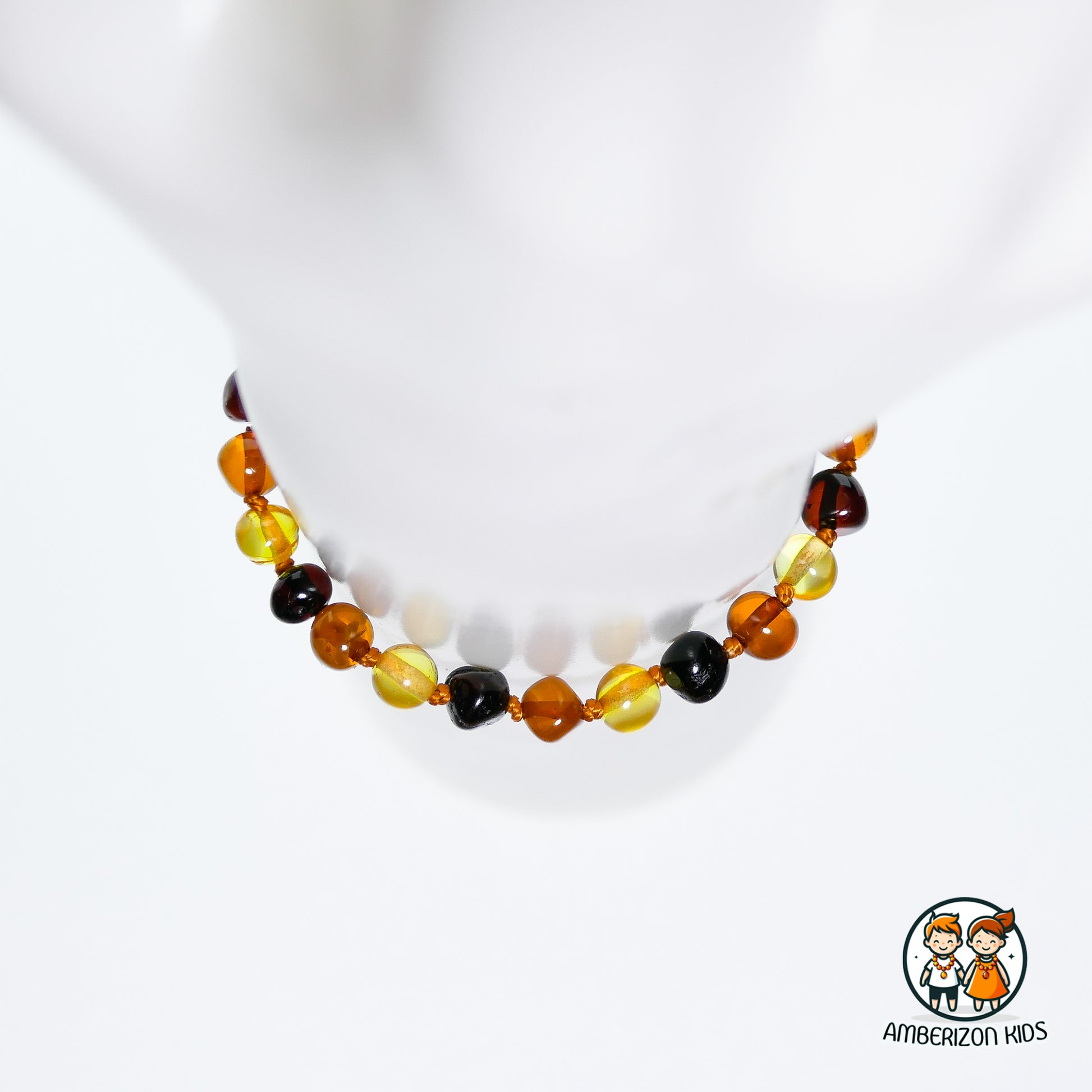 Baltic amber baby bracelet-anklet - Dark multicolored baroque beads