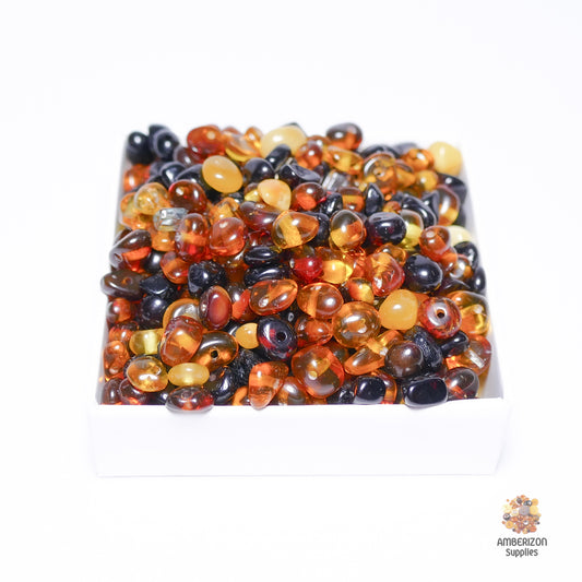 Baltic Amber Beads, Dark Multicolored Mix, 4-8mm, Polished Glossy, Sold by Weight - for Jewelry Making, DIY, Crafts, Bead-work