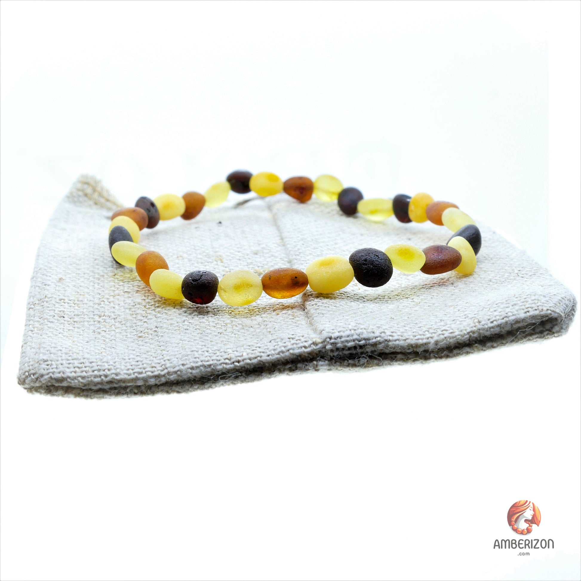 Multicolored raw amber bracelet - Unpolished bean shape beads