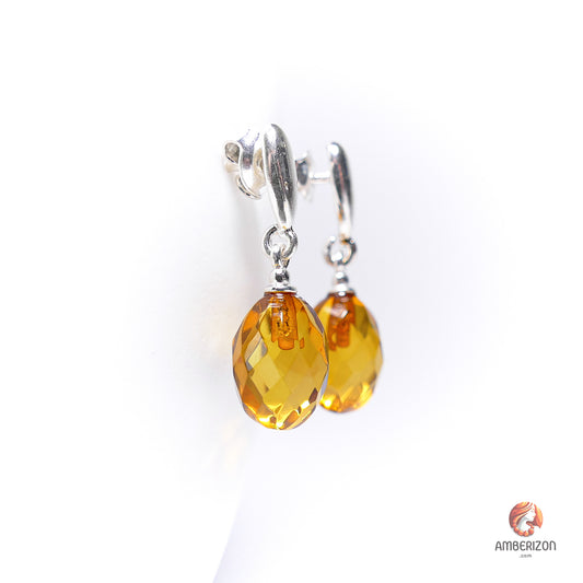 Baltic amber earrings - Faceted Oval beads - Studs