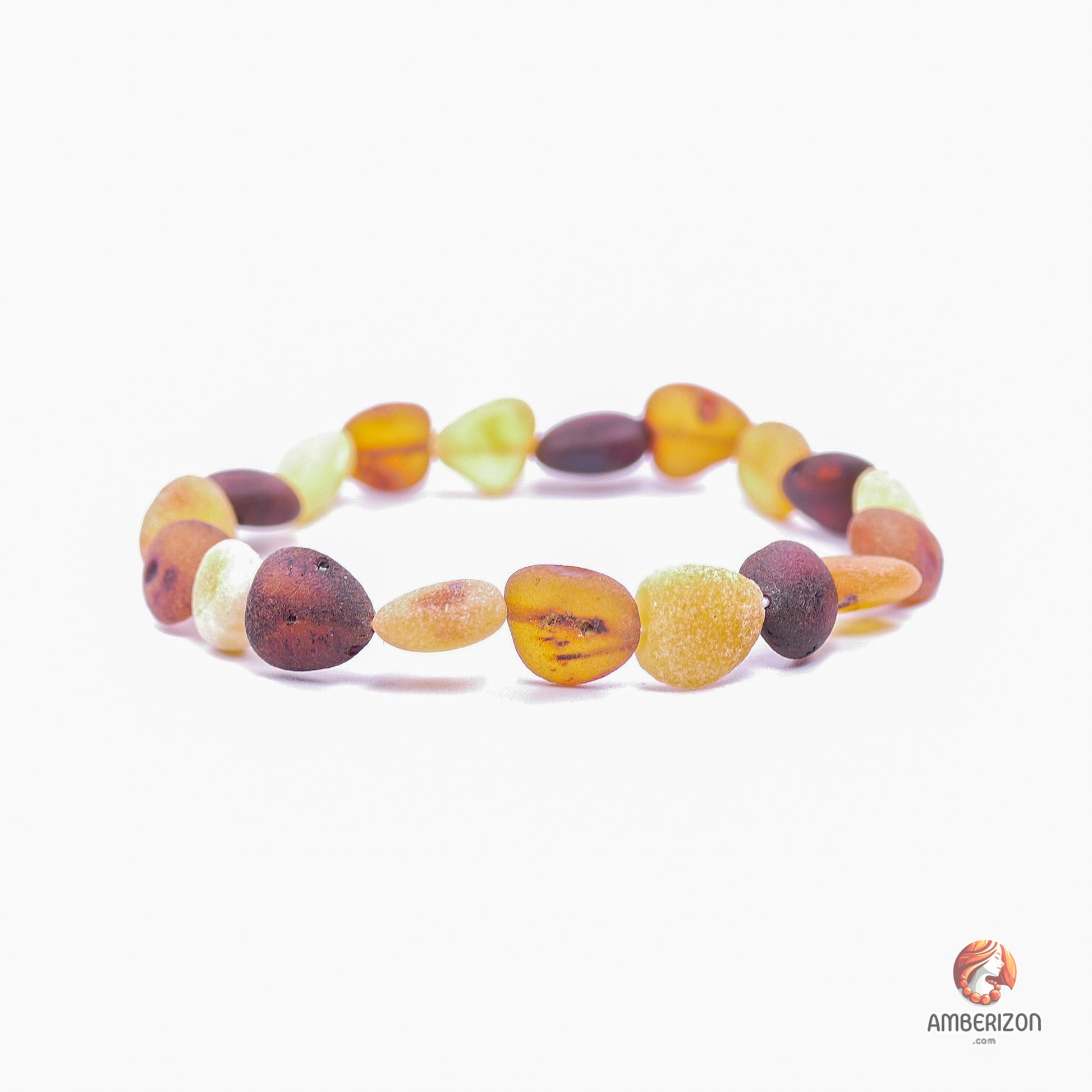 Unpolished raw amber stone bracelet - Freeform  stone organic beads - Stretchy