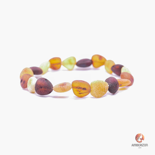 Unpolished raw amber stone bracelet - Freeform  stone organic beads - Stretchy