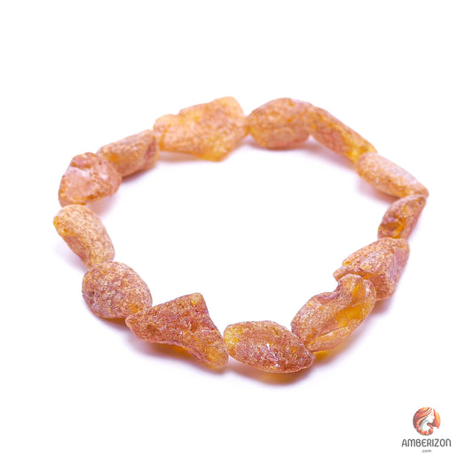 Unpolished raw sea amber stone bracelet - Freeform stone organic beads - Stretchy