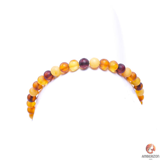 Premium raw amber ball bracelet - Round multicolored beads - Stretchy