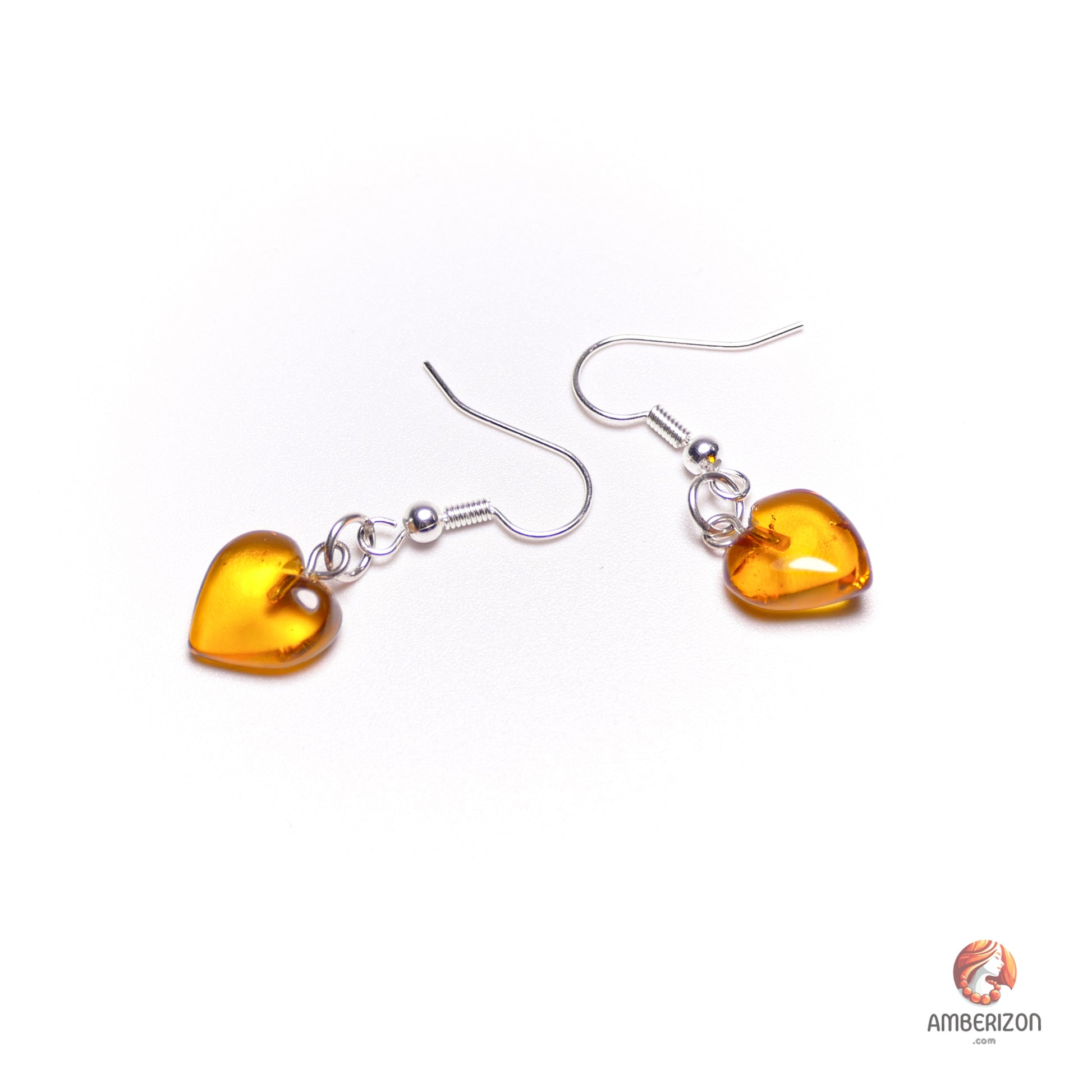 Baltic amber earrings - Honey hearts - Metal hook