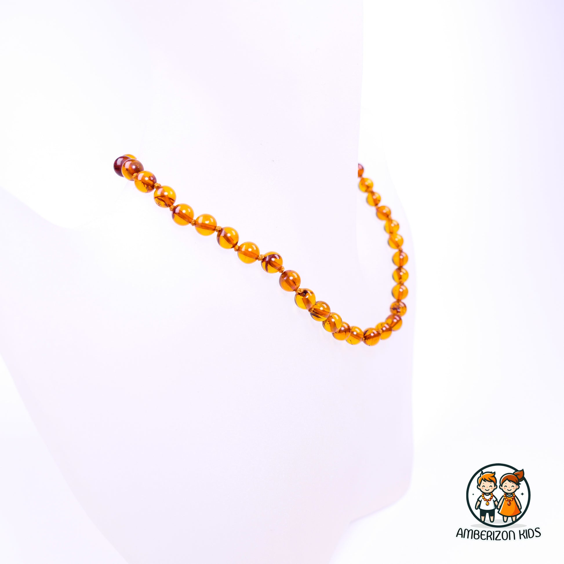 Round amber bead premium baby necklace - Cognac round balls