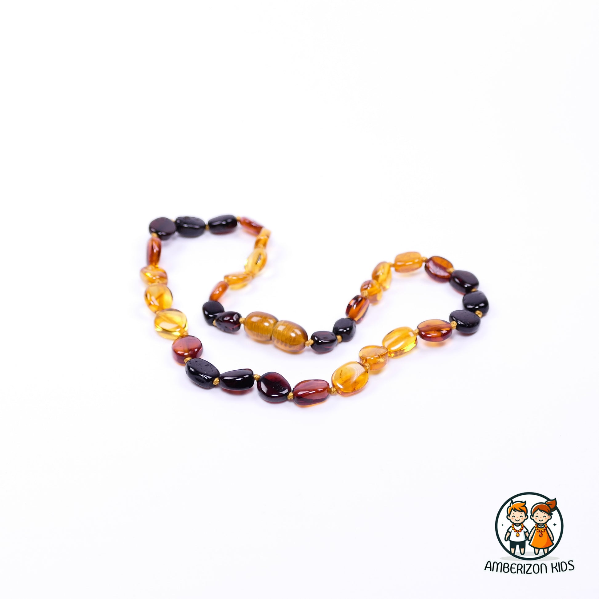 Polished gradient multicolored baby necklace - Unisex - Flat olive amber beads