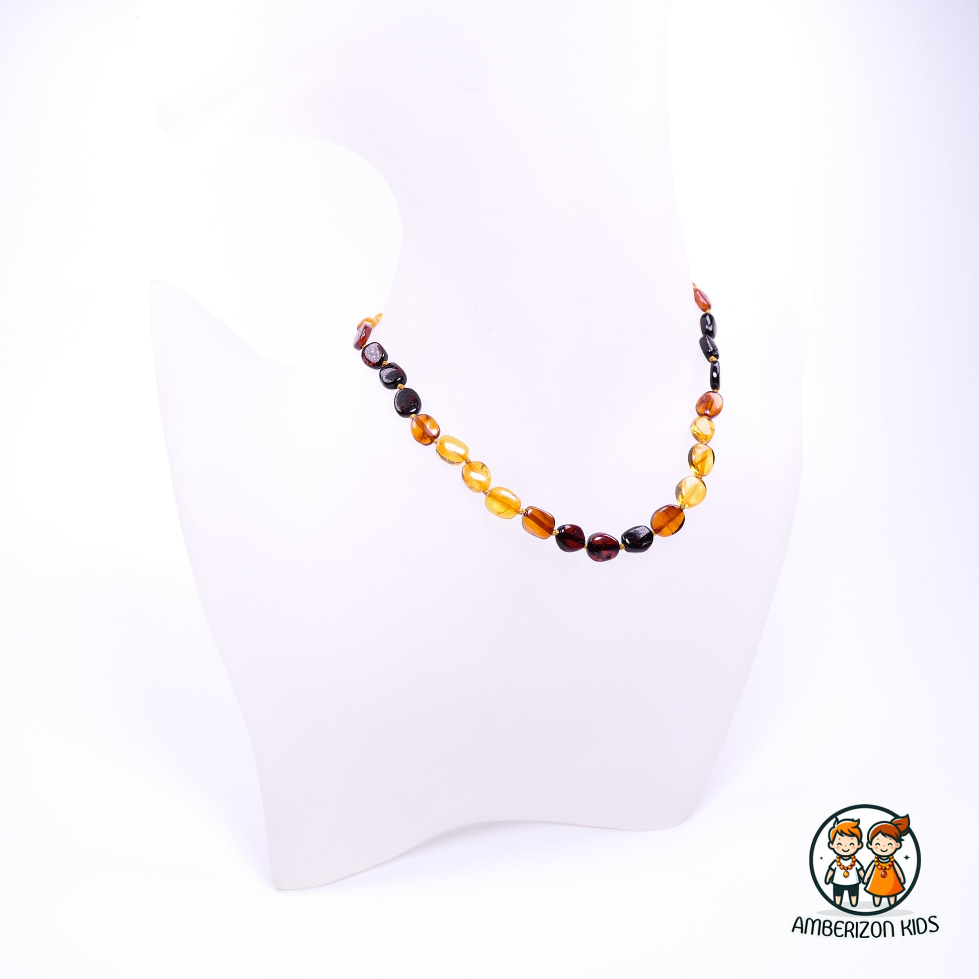 Polished gradient multicolored baby necklace - Unisex - Flat olive amber beads