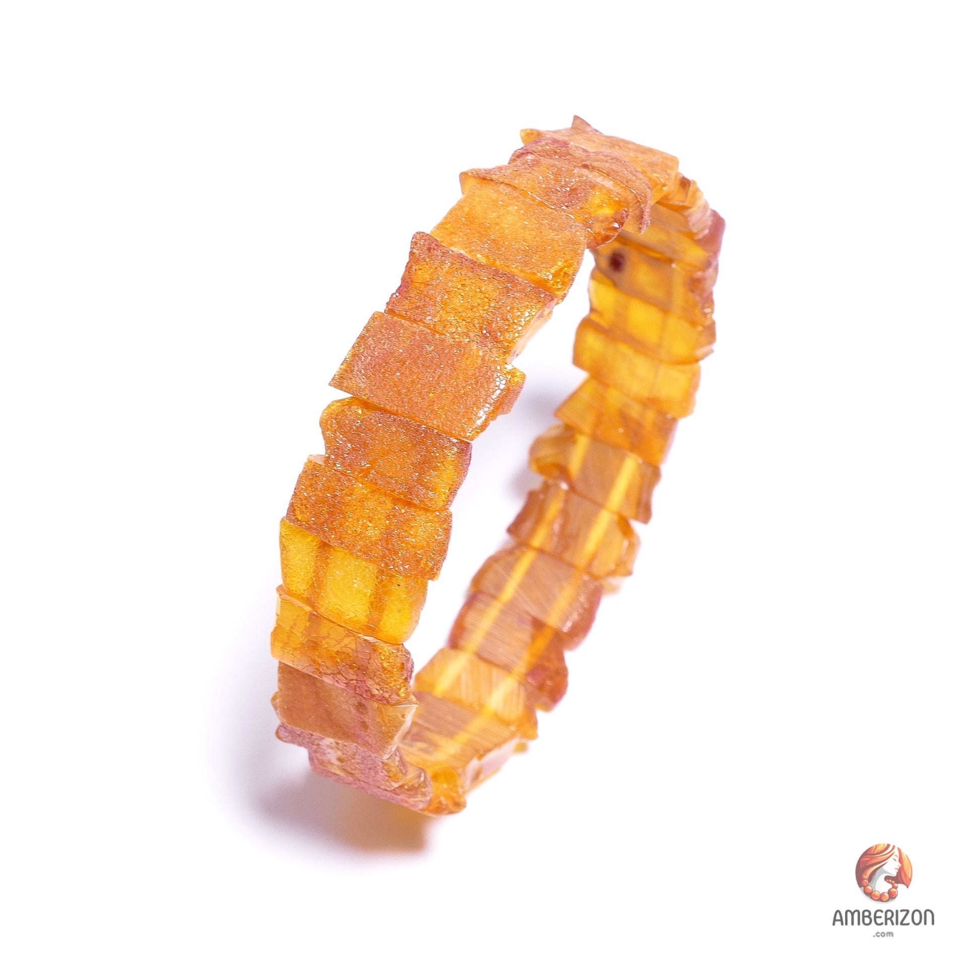 Unpolished raw sea amber stone bracelet - Grinded stone organic beads - Stretchy