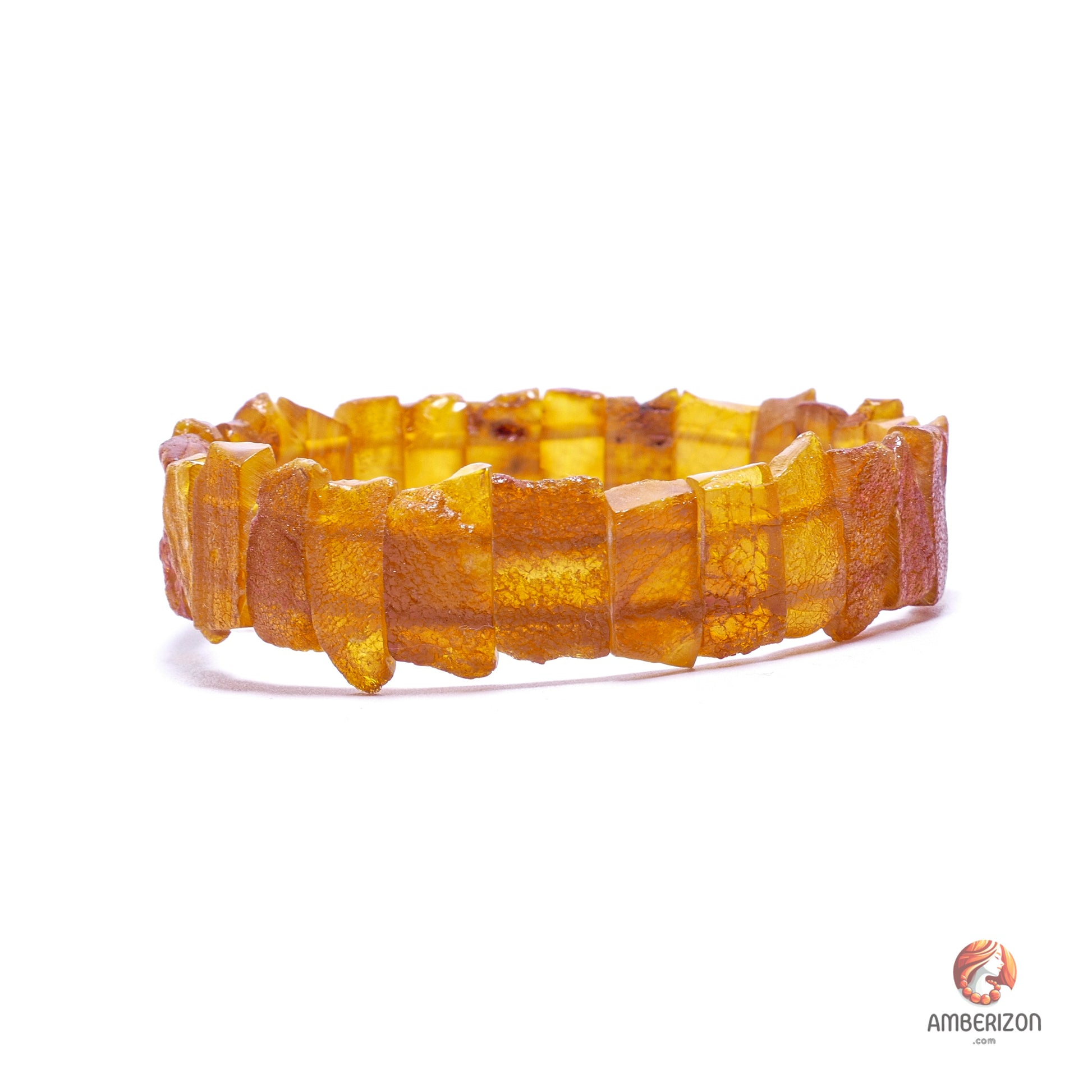 Unpolished raw sea amber stone bracelet - Grinded stone organic beads - Stretchy