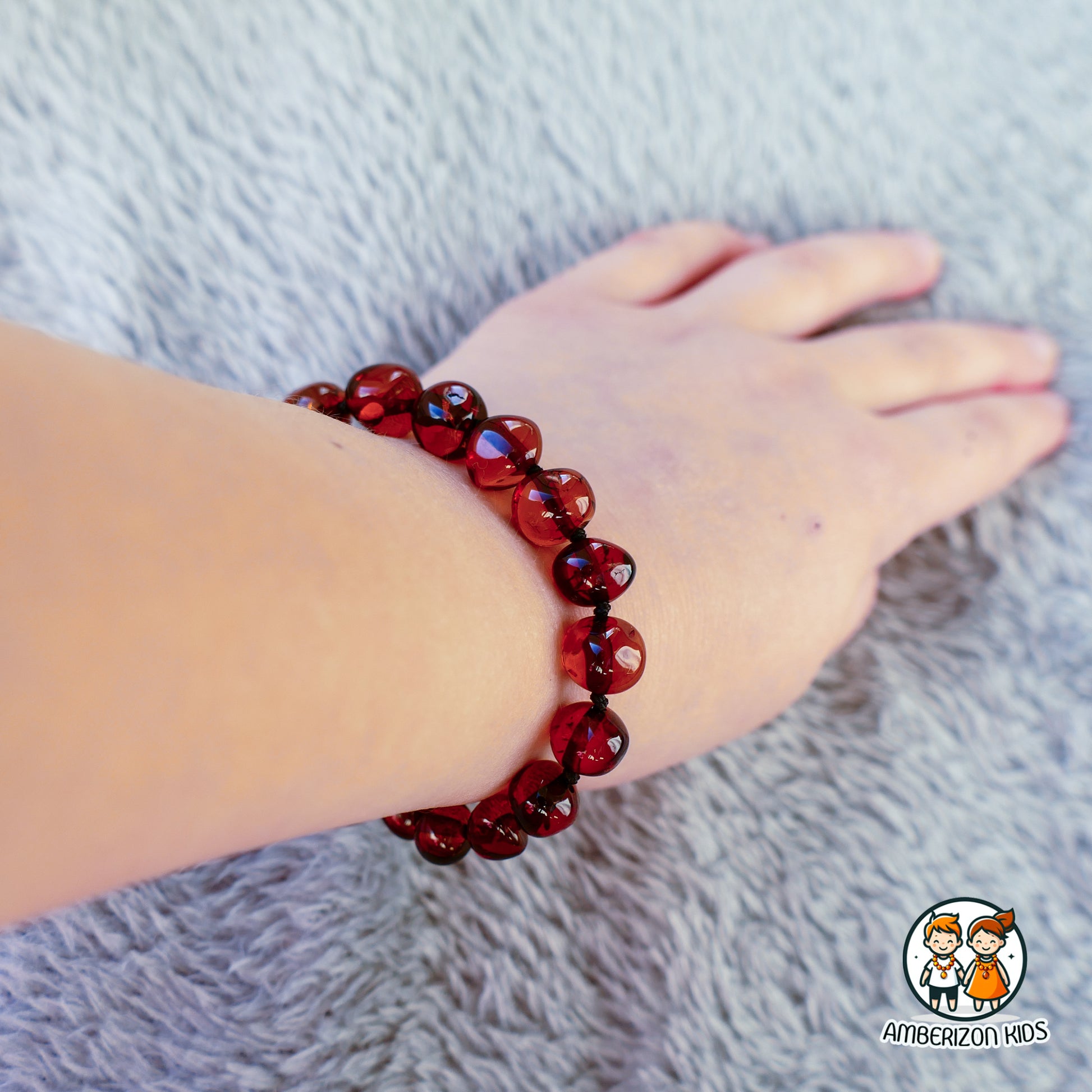 7.5-9mm beads - Dark cherry polished amber baby bracelet-anklet - AAA Jumbo baroque beads