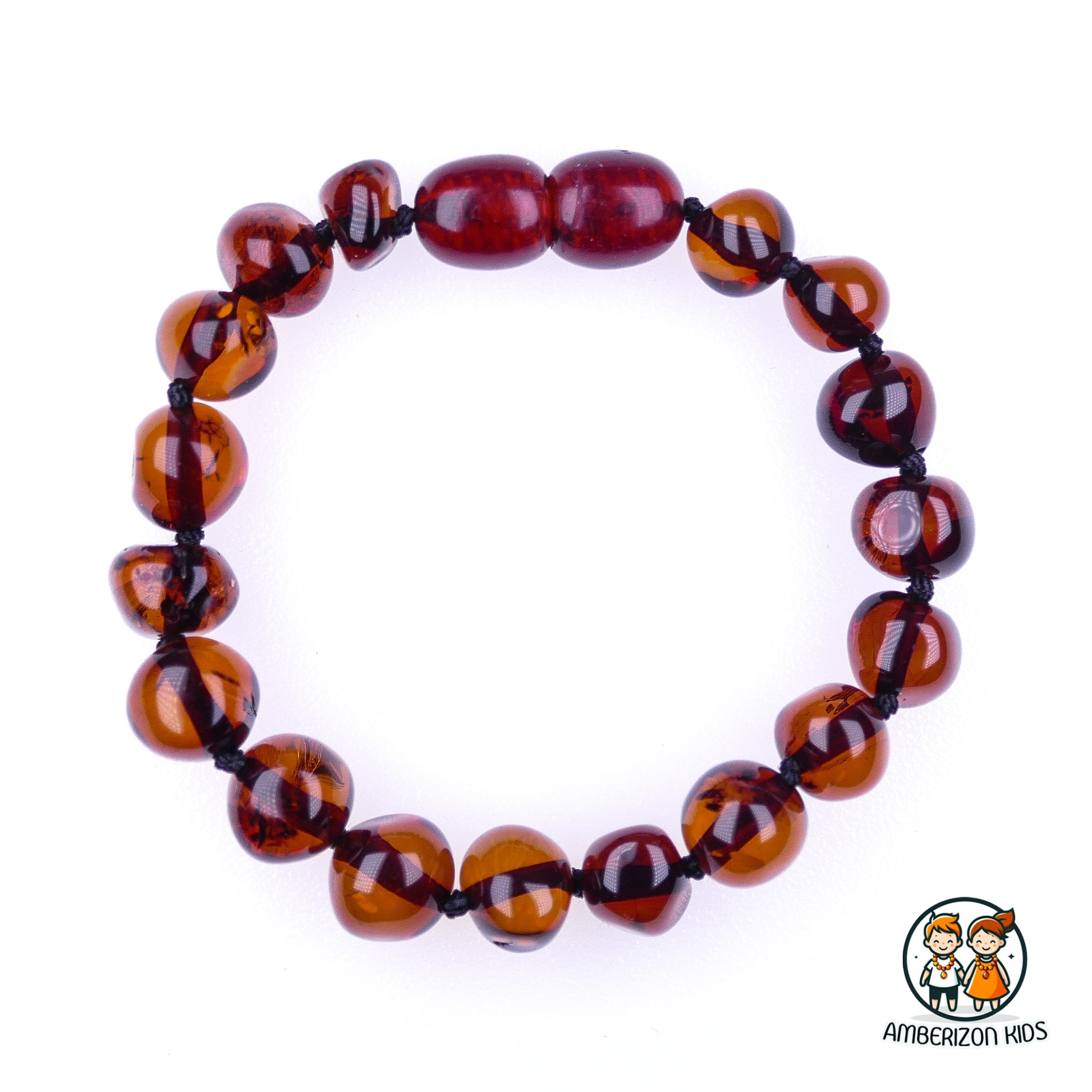 7.5-9mm beads - Dark cherry polished amber baby bracelet-anklet - AAA Jumbo baroque beads