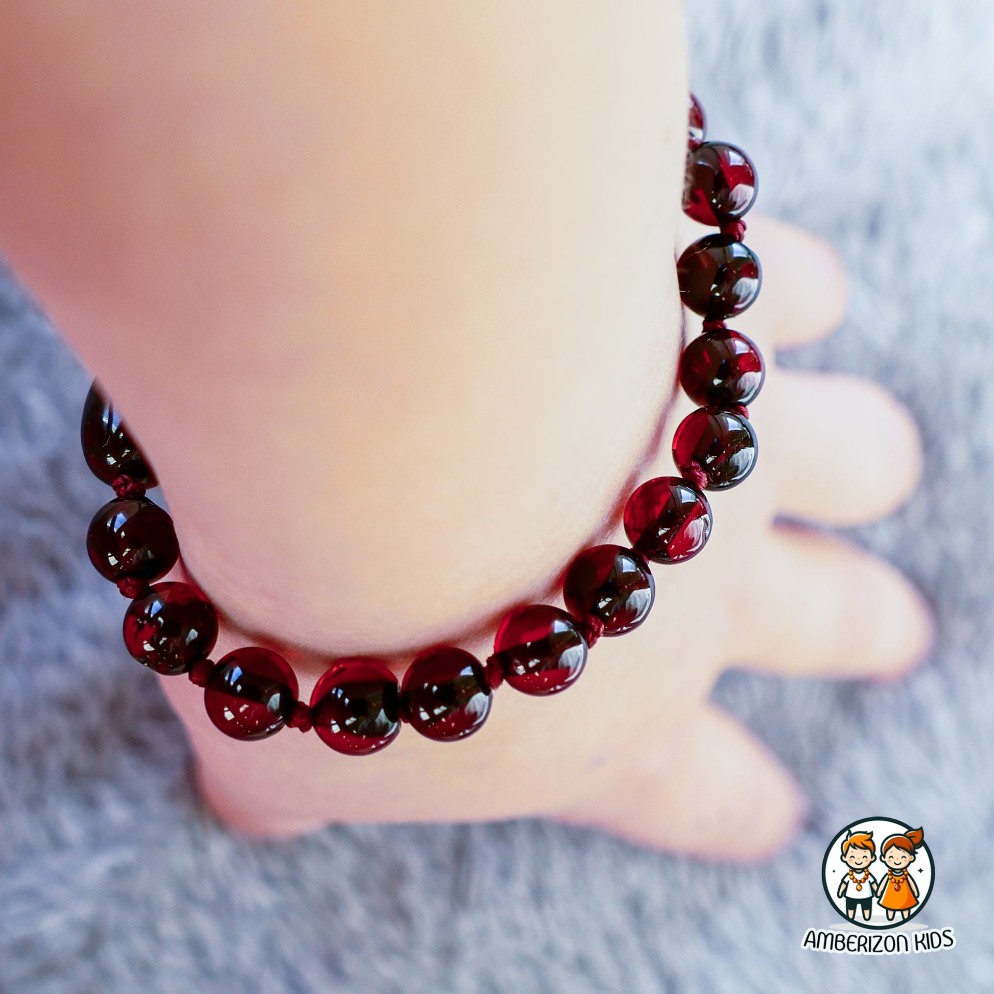 Round Baltic amber baby bracelet-anklet - Clear polished cherry balls