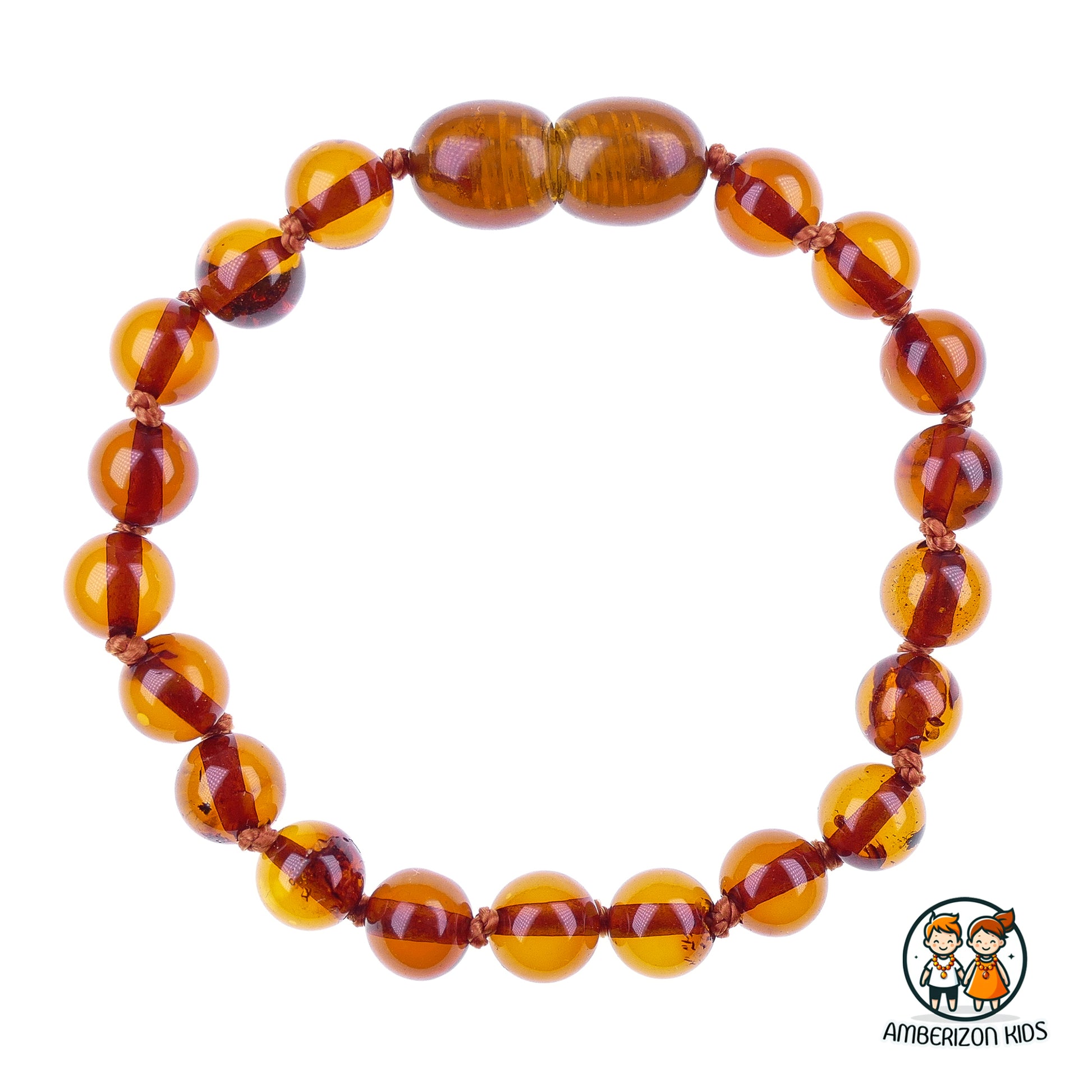 Round Baltic amber baby bracelet-anklet - Clear polished cognac balls