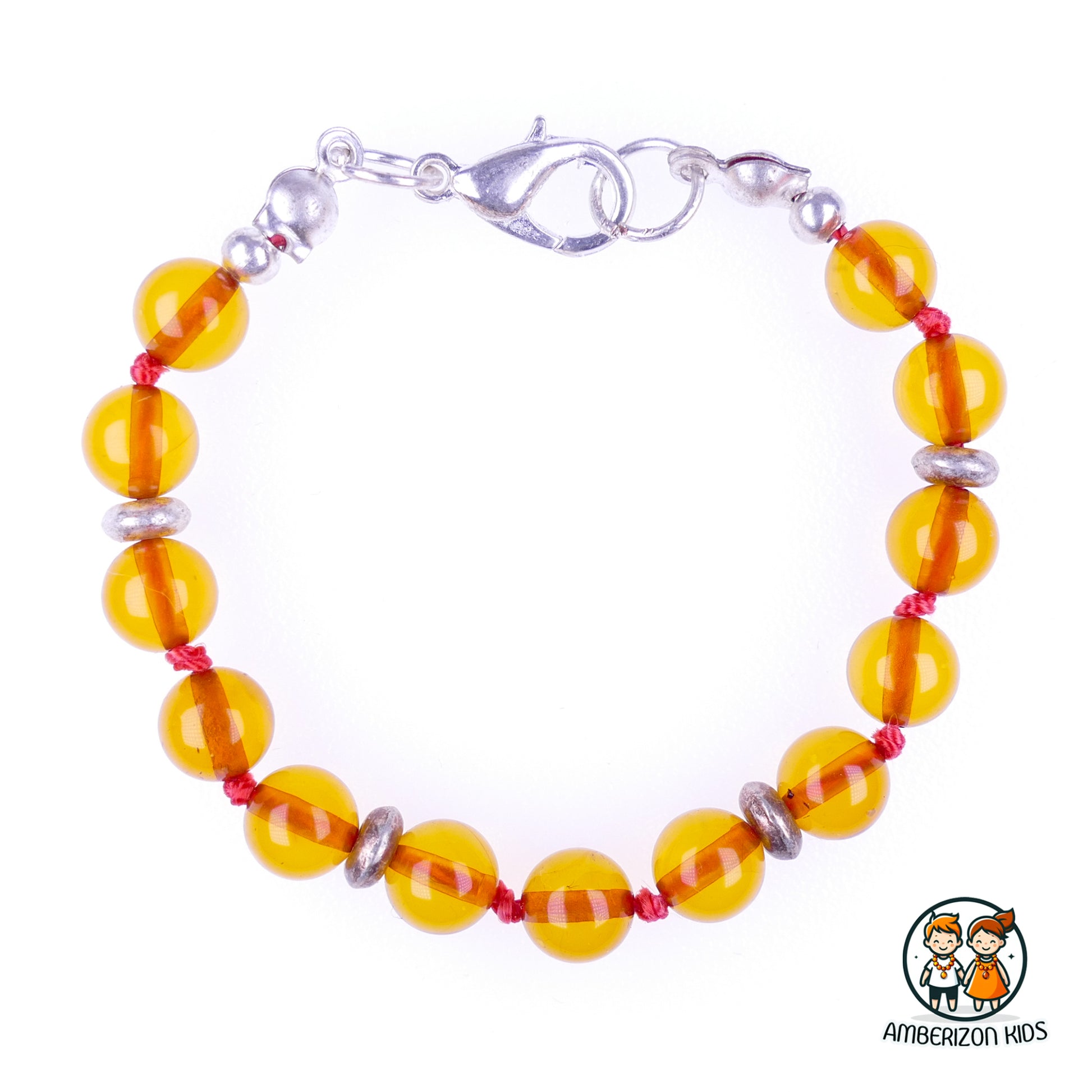 ⌀6mm - Round Baltic amber baby bracelet-anklet - Clear polished light cognac balls - Lobster clasp
