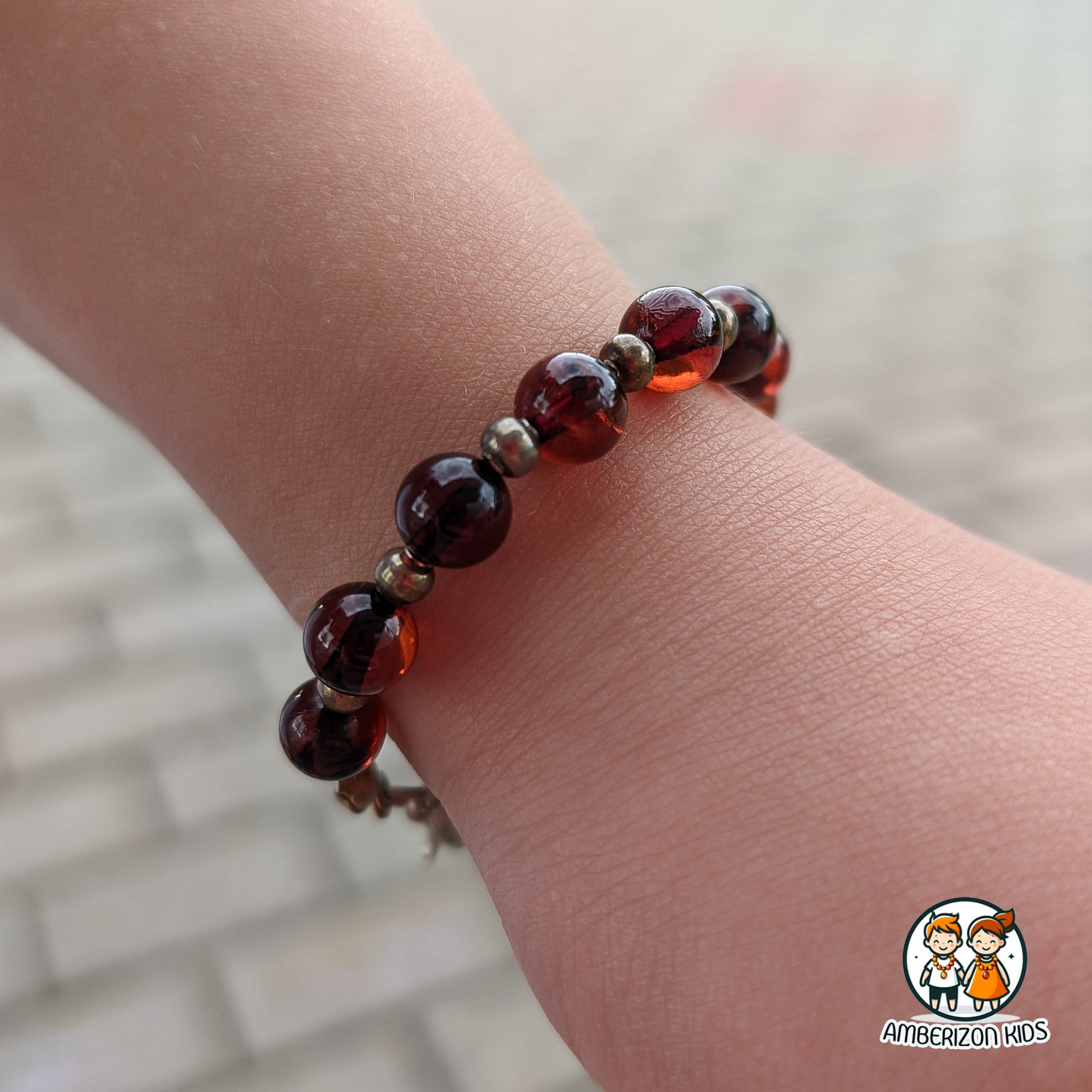 ⌀6mm - Round Baltic amber baby bracelet-anklet - Clear polished cherry balls - Lobster clasp