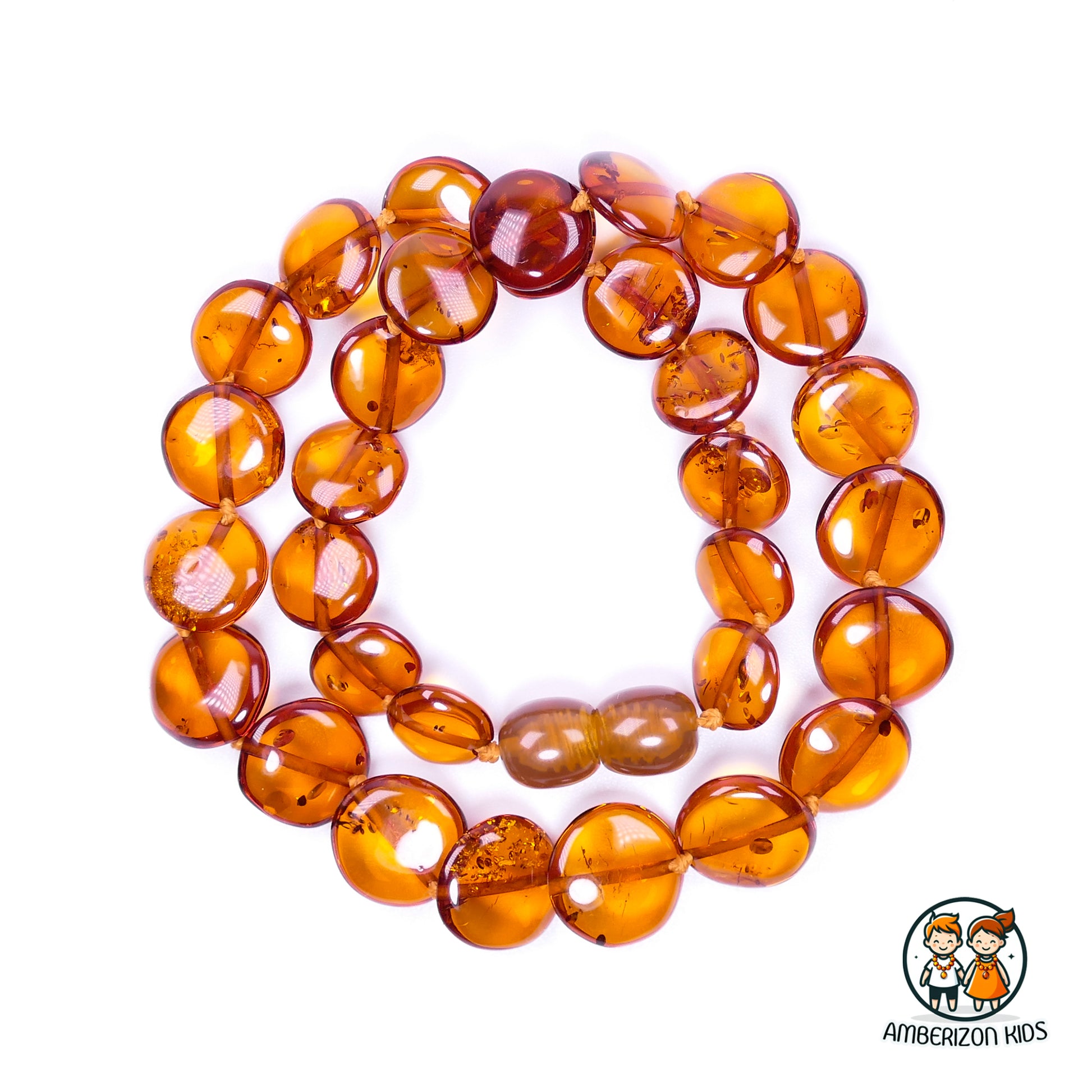 Premium polished Baltic amber baby necklace - Translucent tablet shape beads