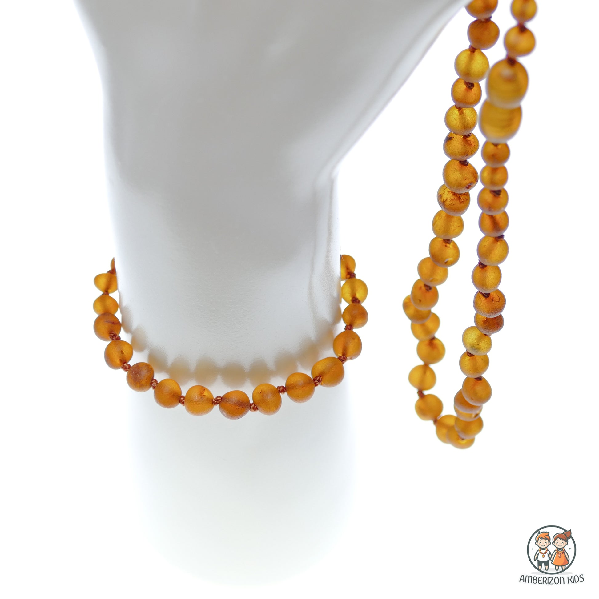 Matching Baby raw amber jewelry set - Orange/red color - Baby bracelet + baby necklace