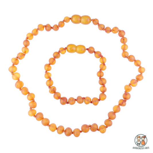 Matching Baby raw amber jewelry set - Orange/red color - Baby bracelet + baby necklace