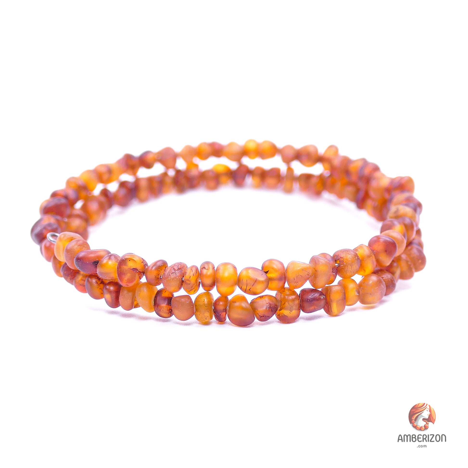 Memory wire Baltic amber bracelet - Red raw unpolished beads