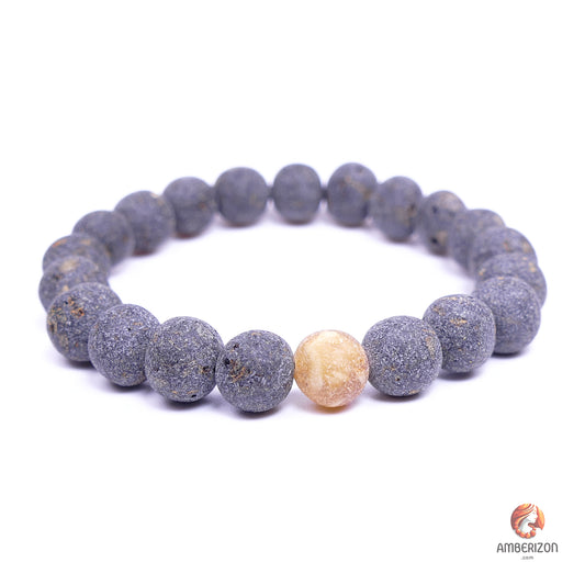 Raw grey amber ball bracelet - Premium AAA quality round beads - Stretchy