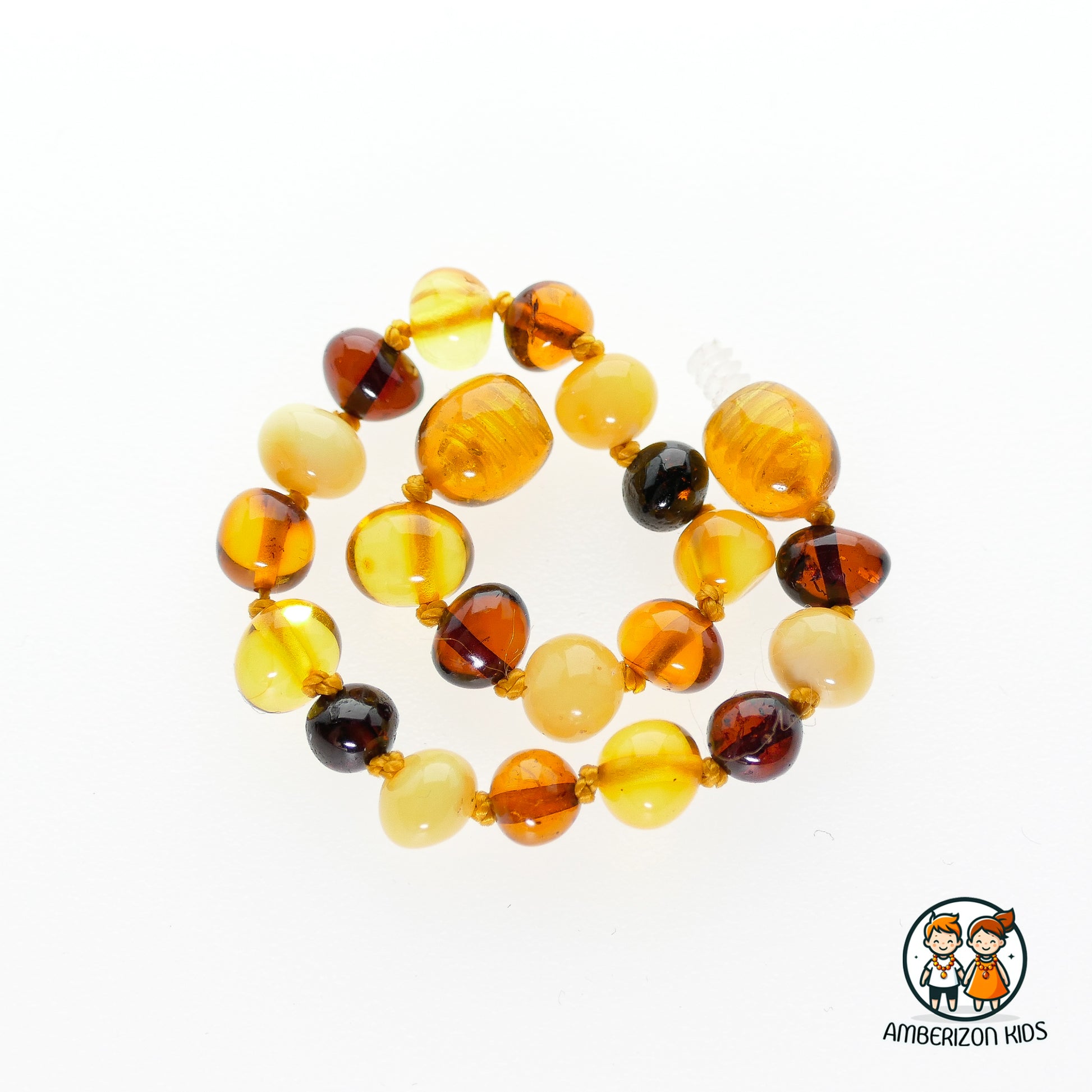 Baltic amber baby bracelet-anklet - Multicolored baroque beads