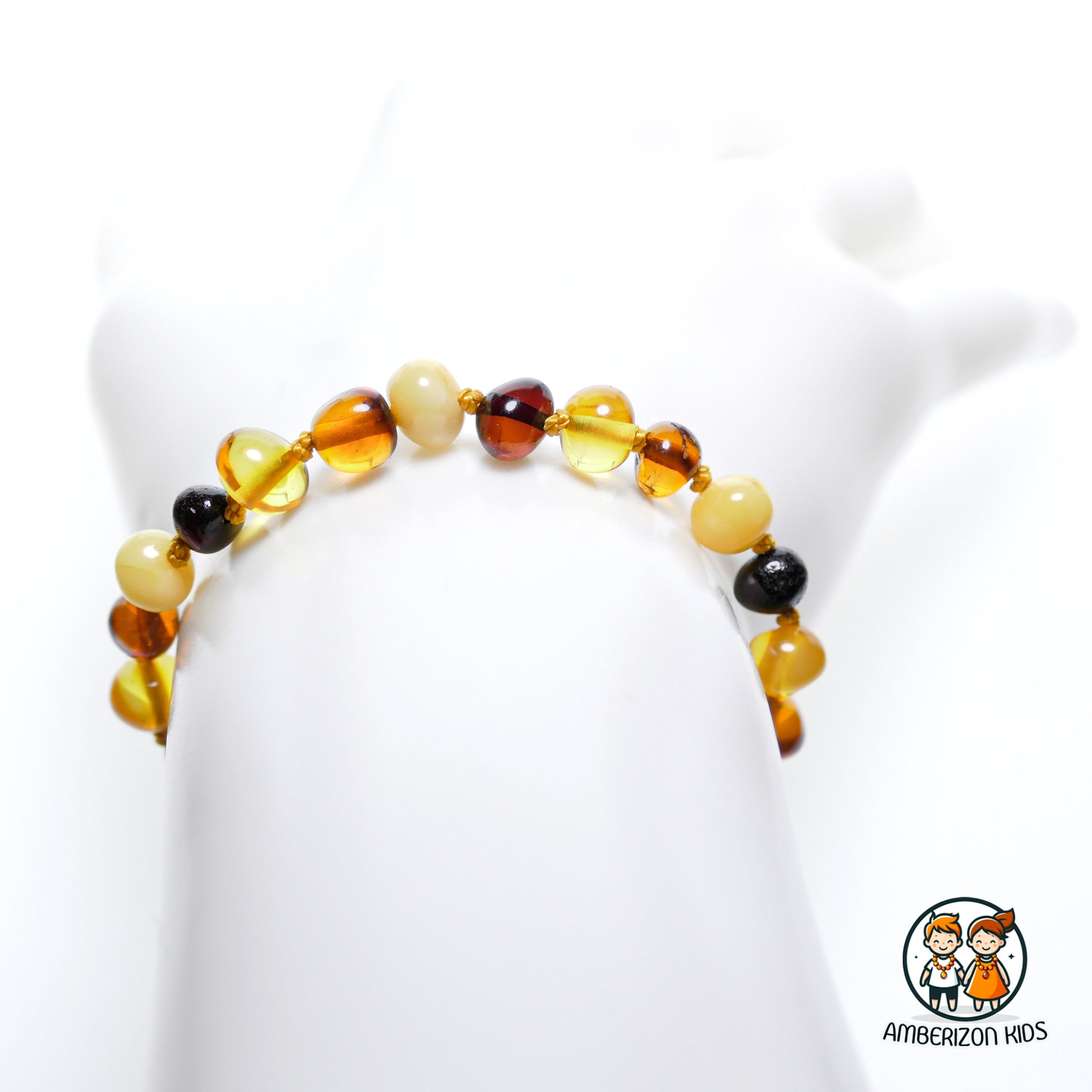 Baltic amber baby bracelet-anklet - Multicolored baroque beads