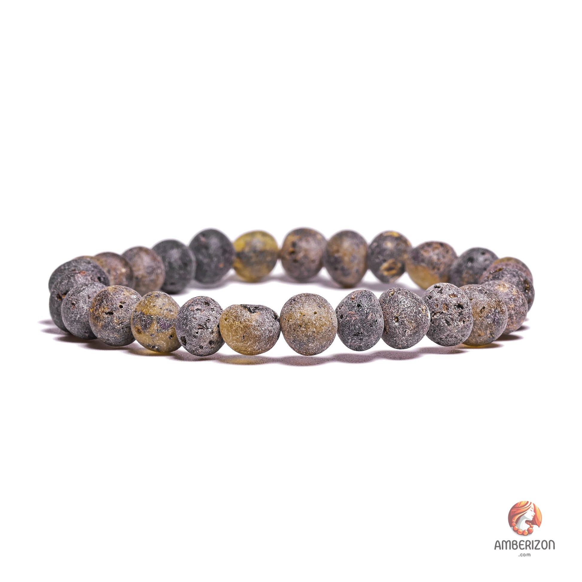 Unpolished raw amber bracelet - Premium frosted dark grey finish baroque beads