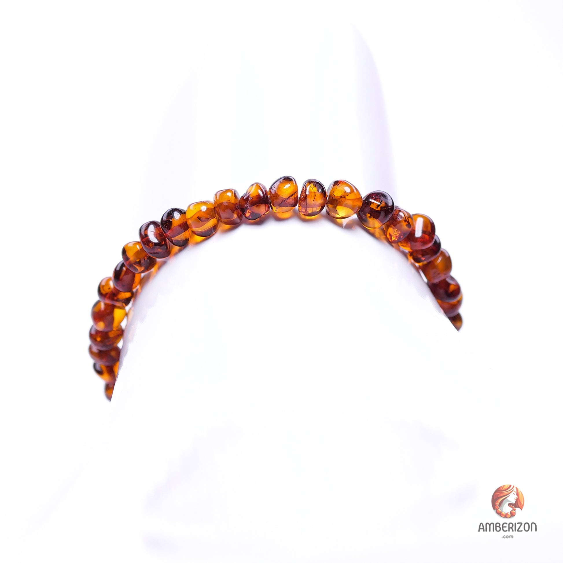 Baltic polished amber bracelet - Polished translucent baroque beads - Stretchy