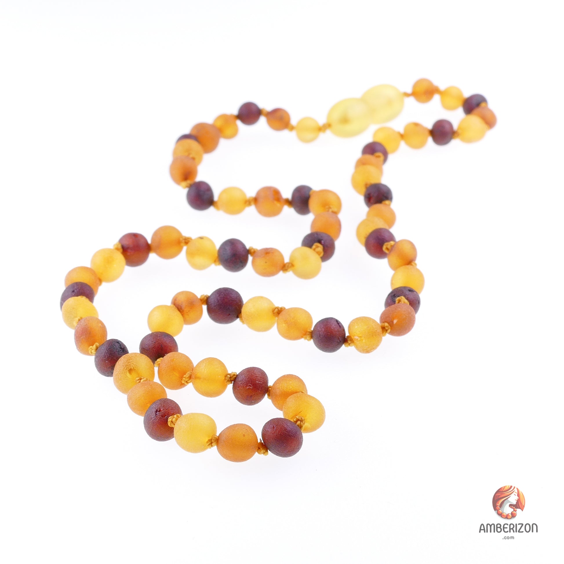 Multicolored Women's necklace - Baroque raw amber beads
