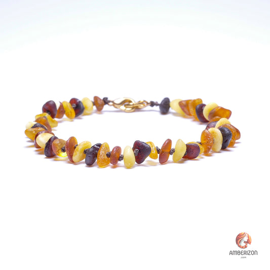 Raw sea amber bracelet - Unpolished multicolored chip shape beads with lobster clasp