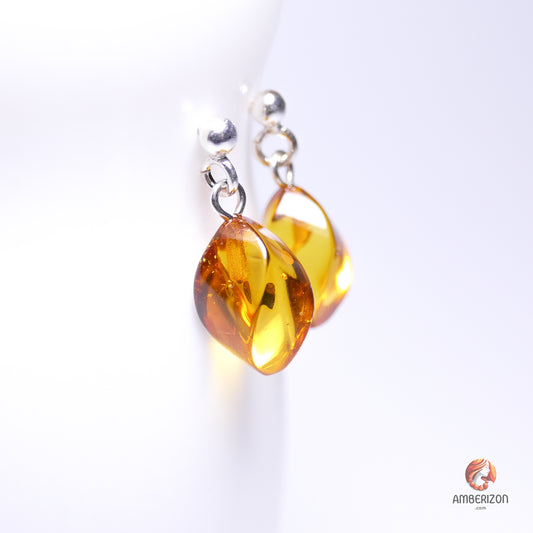 Faceted Baltic amber stone earrings - Studs