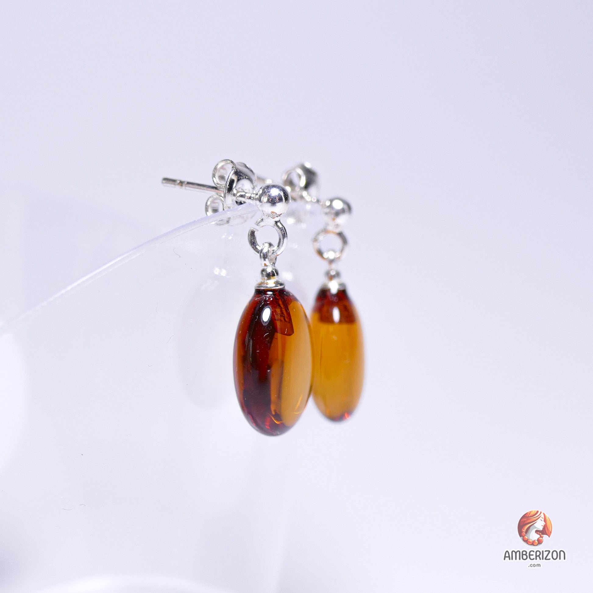 Baltic amber earrings - Oval beads - leverbacks