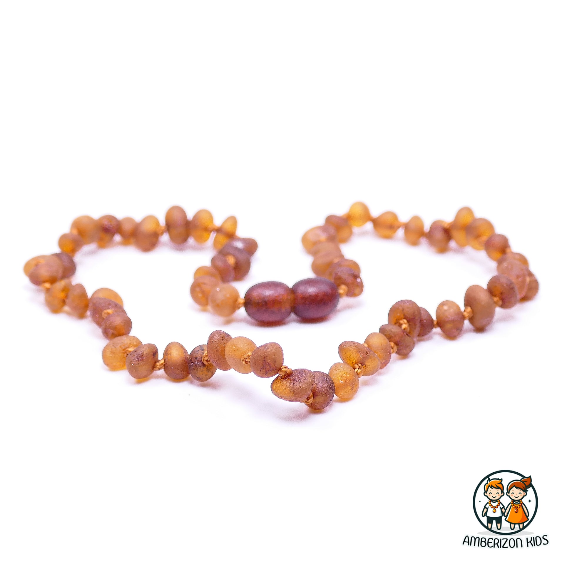 Orange raw amber chip baby necklace - Unisex - Frosted style beads