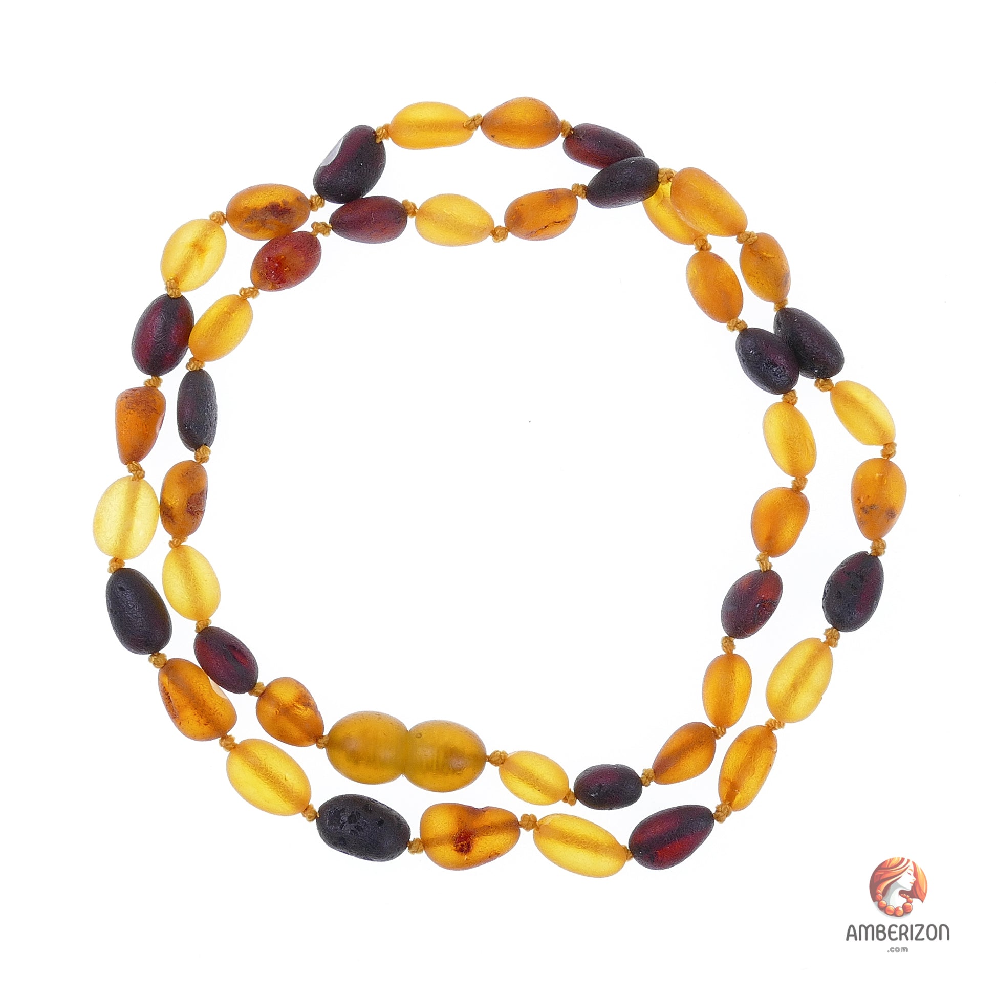 Women's necklace - Raw amber beads - Bean shape beads