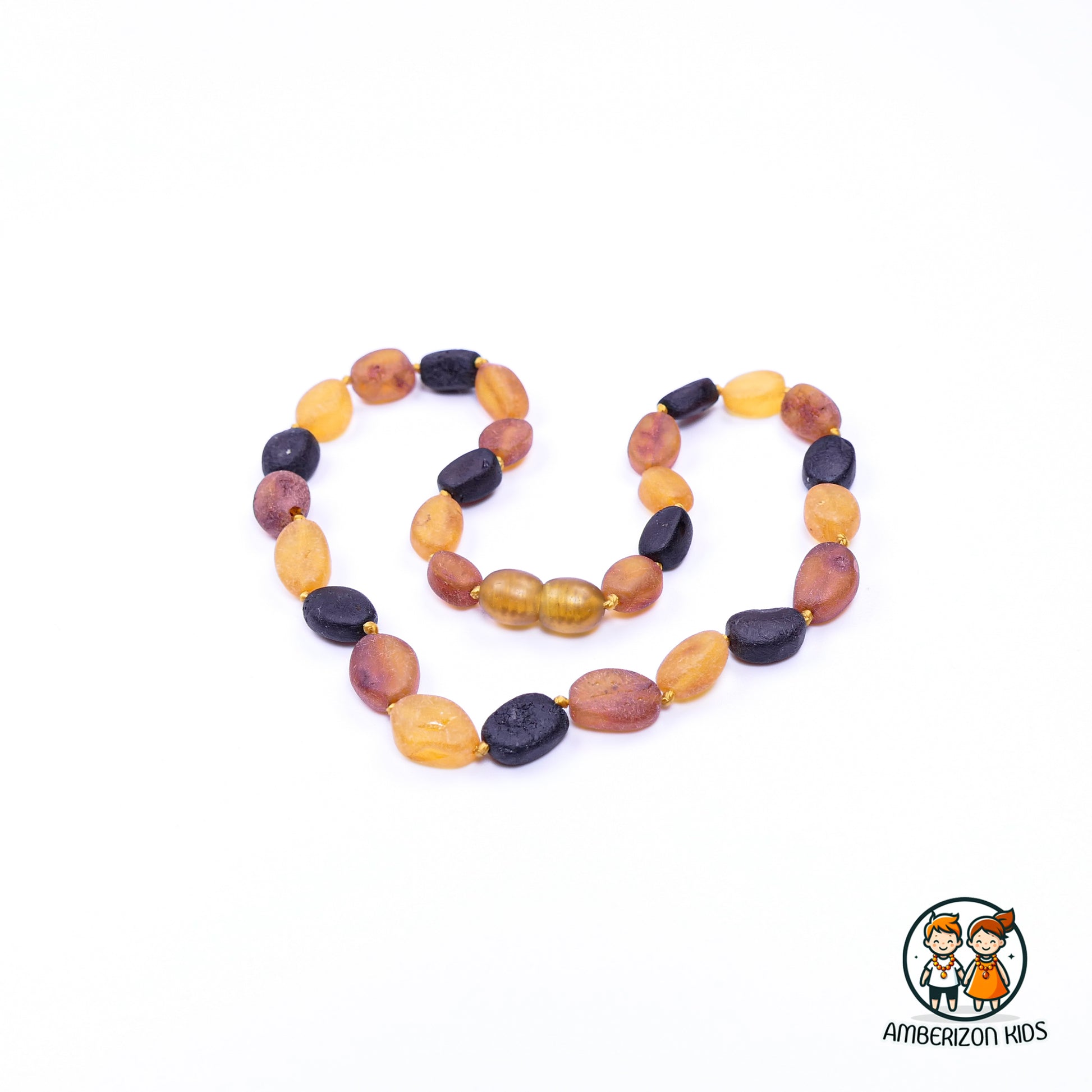 Raw amber multicolored baby necklace - Unisex - Unpolished flat olive shape beads