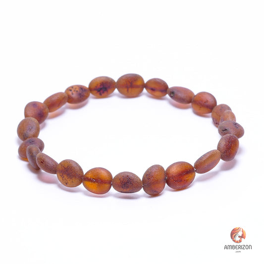 Orange raw amber bracelet - Unpolished bean shape beads