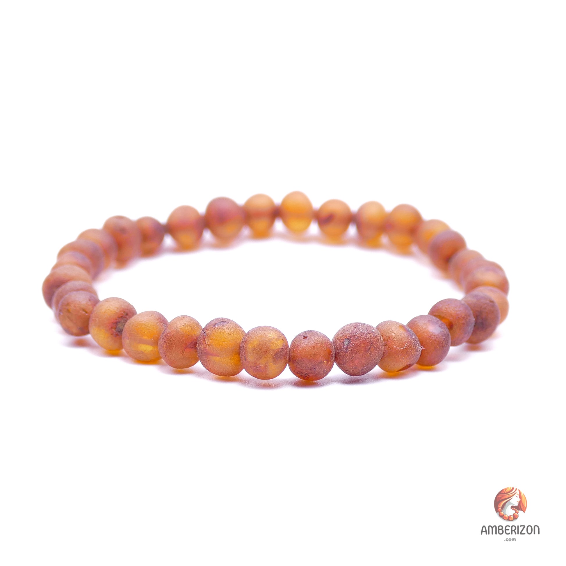 Unpolished raw amber bracelet - Premium orange baroque beads