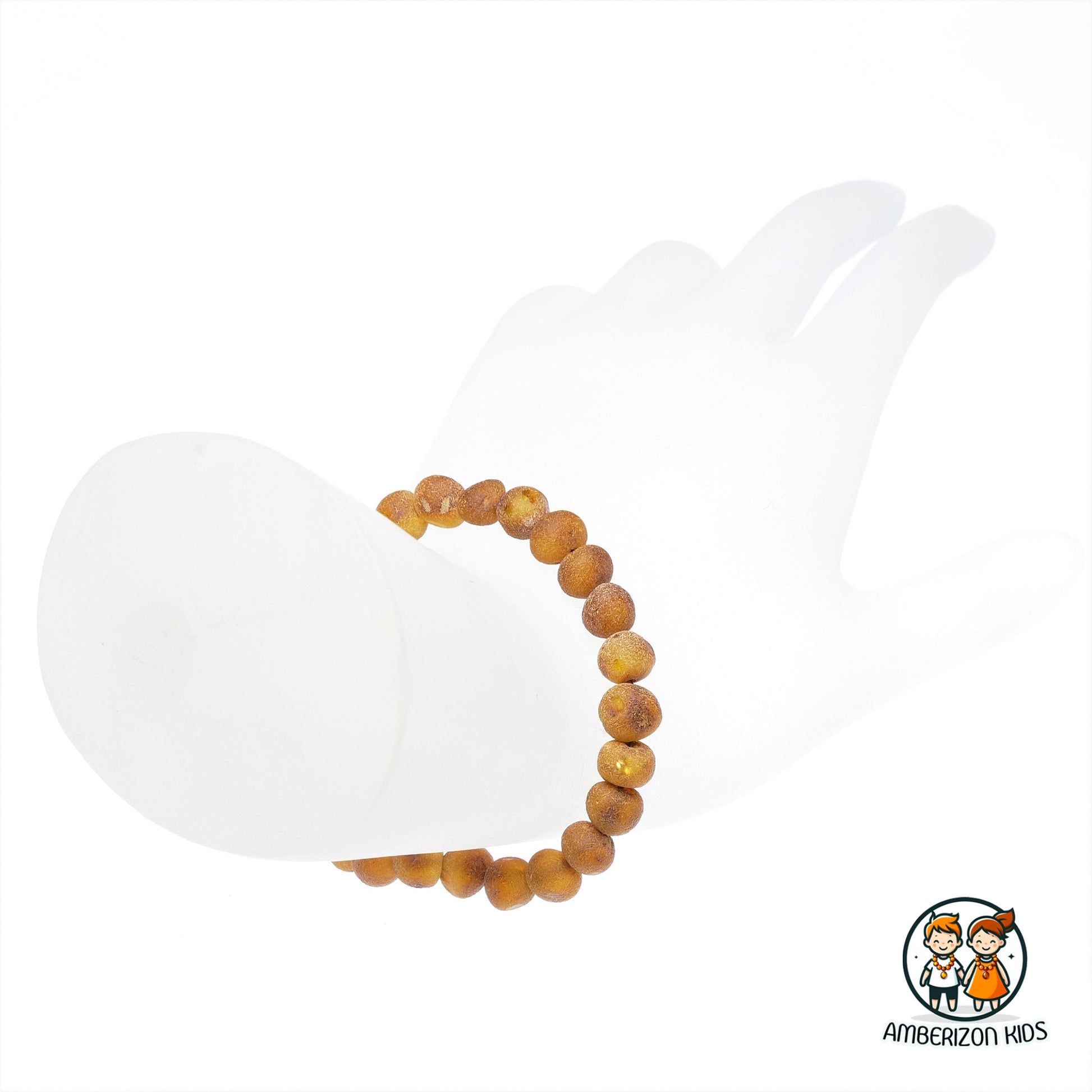 ⌀6-7mm - Natural amber baby bracelet - Unisex - Raw unpolished baroque beads - Orange