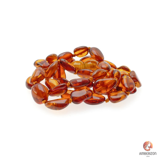 Women's necklace - Translucent cognac polished amber beads