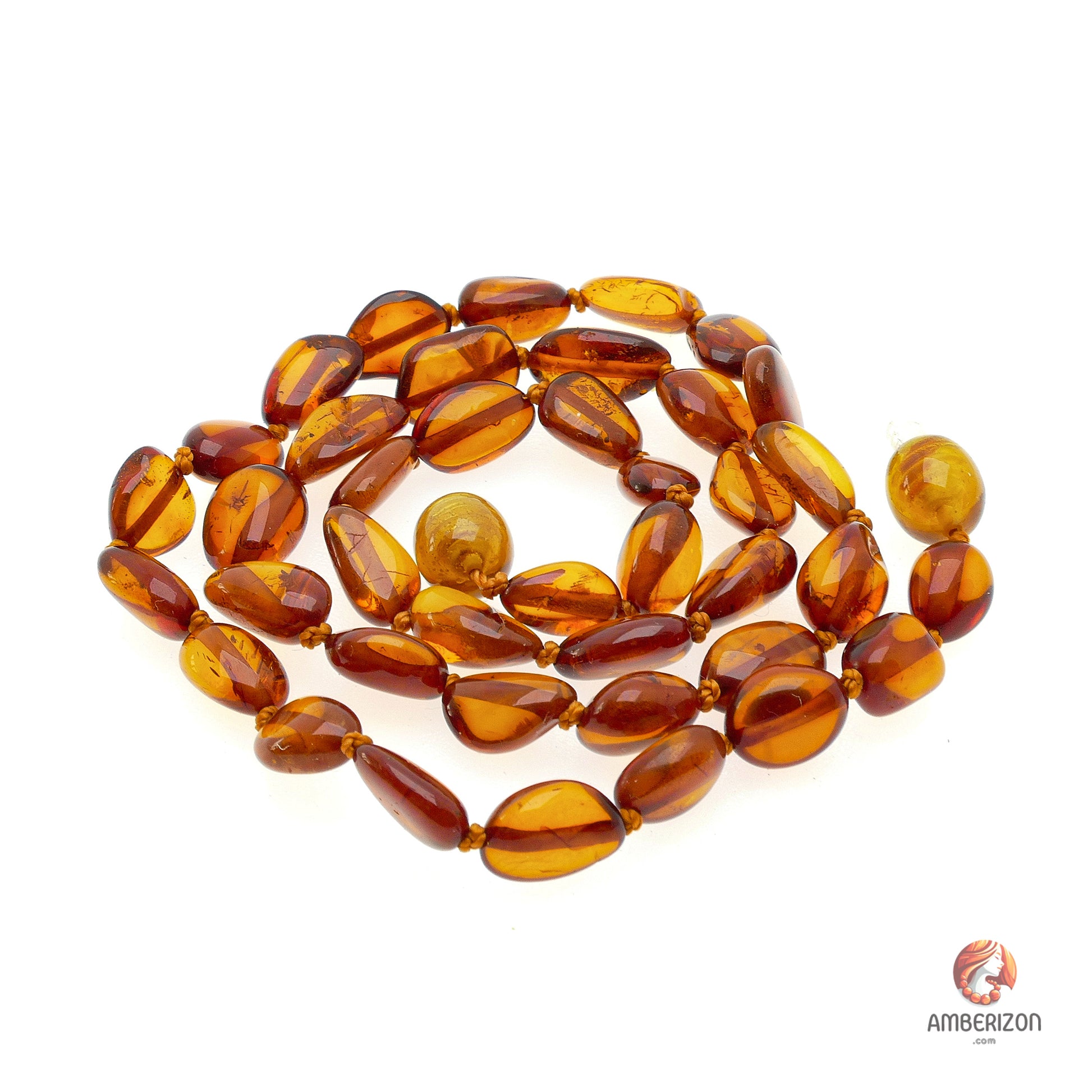 Women's necklace - Translucent cognac polished amber beads