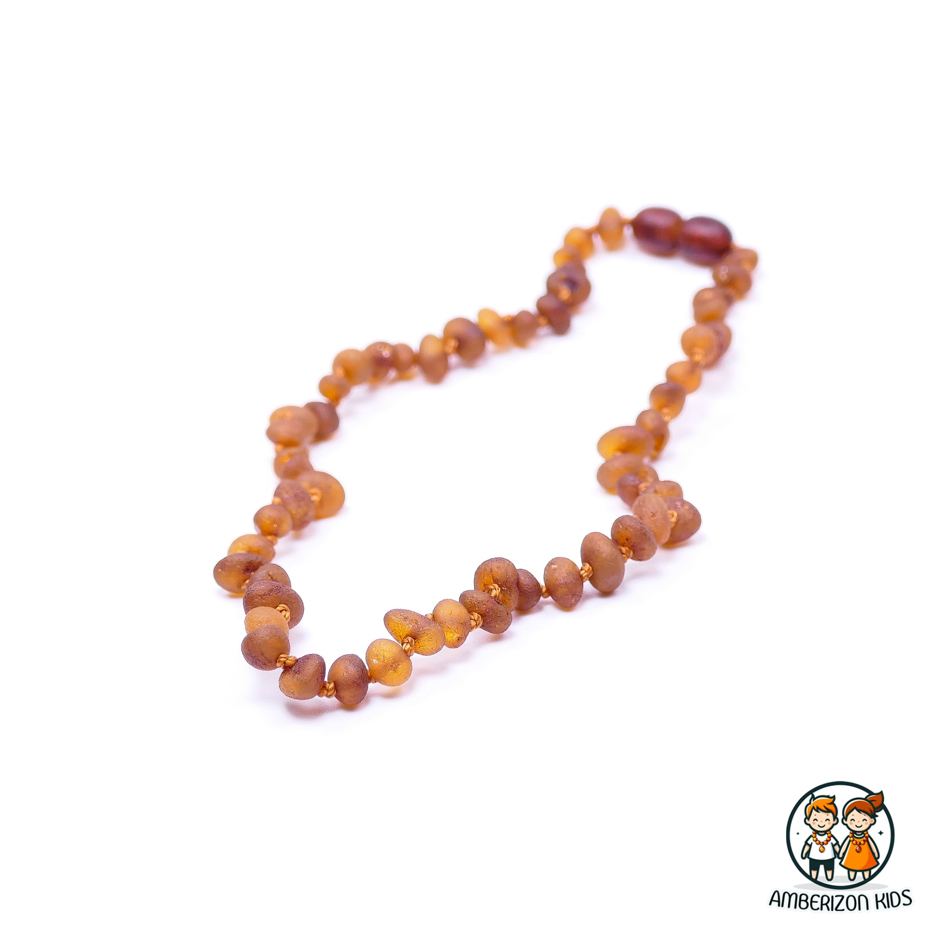 Orange raw amber chip baby necklace - Unisex - Frosted style beads